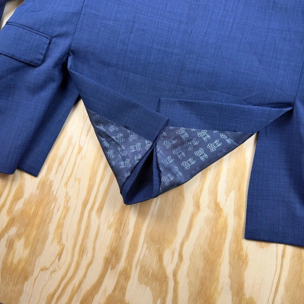 Psycho Bunny Blazer Wool Men Sport Coat 2 Buttons Blue Jacket Sz 36S Modern Fit